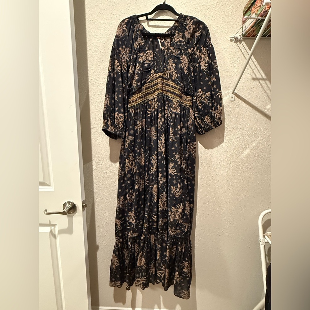 FREE PEOPLE floral smoked maxi dress with sleeves